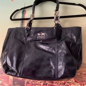 Coach Navy Blue  Leather Tote Bag Mia Patent